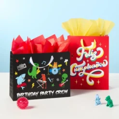 Birthday Vogue Rock Band Gift Bag - Spritz™: Multicolored Animal Pattern, Boys Birthday, 10"x12.75"x5"