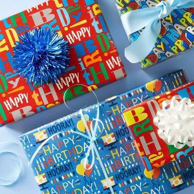 "Happy Birthday" Script And Balloons Gift Wrapping Paper Blue - Spritz™ 1 "Happy Birthday" Script And Balloons Gift Wrapping Paper Blue - Spritz™