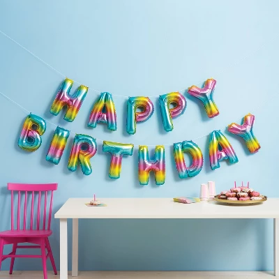 "Happy Birthday" Pastel Rainbow Balloon Banner - Spritz™ 1 "Happy Birthday" Pastel Rainbow Balloon Banner - Spritz™