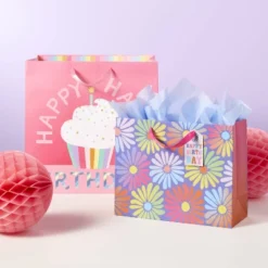 Daisies Gift Bag - Spritz™: Medium Floral Gift Bag For All Occasions, Multi-Colored, 10"x12.75"x5"