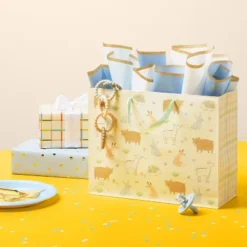 20ct Banded Tissue Gold Metallic List White/Light Blue - Spritz™