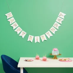 "Happy Birthday" Party Banner White/Gold - Spritz™