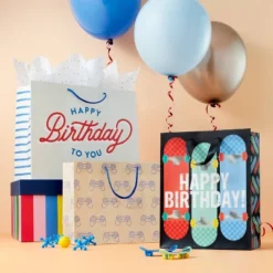 'Happy Birthday To You' Boys Small Gift Bag - Spritz™: Multicolored Typography, 10x12.75x5, Paper