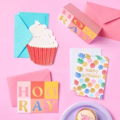 10ct Red Cupcake Cards - Spritz™: Birthday Greeting Card Set, Multicolored Food Pattern, Paper, 10 Pieces