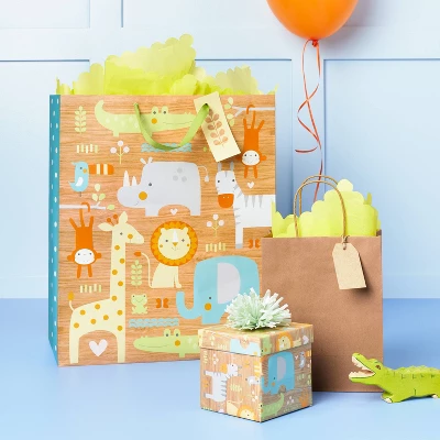 Xlarge Animals On Woodgrain Baby Shower Gift Bag - Spritz™: Multicolor Paper, Animal Icon Pattern, 19.25" Height 1 Xlarge Animals On Woodgrain Baby Shower Gift Bag - Spritz™: Multicolor Paper, Animal Icon Pattern, 19.25" Height