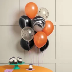 10ct Halloween Bats And Marble Mix Latex Balloon Pack Orange/Black - Spritz™