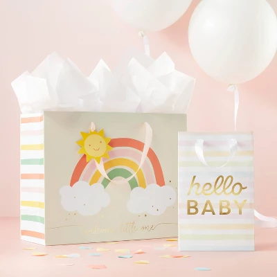 "Welcome Home Little One" Baby Medium Gift Bag - Spritz™: Rainbow Pattern, Multicolored, Baby Shower & Girl Gift 1 "Welcome Home Little One" Baby Medium Gift Bag - Spritz™: Rainbow Pattern, Multicolored, Baby Shower & Girl Gift
