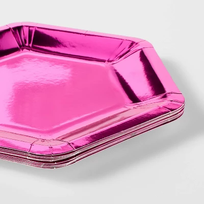 10ct Hot Pink Metallic Hex Shaped Snack Plates - Spritz™ 2 10ct Hot Pink Metallic Hex Shaped Snack Plates - Spritz™ - Image 2