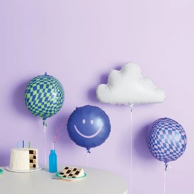 Retro Smiley, Checkered, And Cloud Balloon 4pk - Spritz™ 1 Retro Smiley, Checkered, And Cloud Balloon 4pk - Spritz™