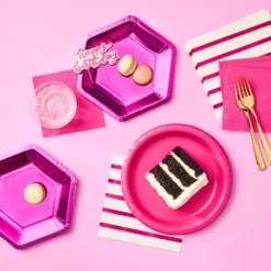 10ct Hot Pink Metallic Hex Shaped Snack Plates - Spritz™