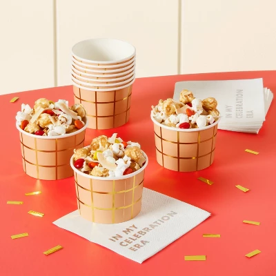 10ct Metallic Treat Cups With Waffle Cone Print Gold - Spritz™ 1 10ct Metallic Treat Cups With Waffle Cone Print Gold - Spritz™