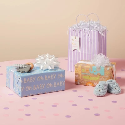 'Oh Baby' Gift Wrapping Paper Blue - Spritz™: Baby Shower Typography Wrap, 30" Width 1 'Oh Baby' Gift Wrapping Paper Blue - Spritz™: Baby Shower Typography Wrap, 30" Width