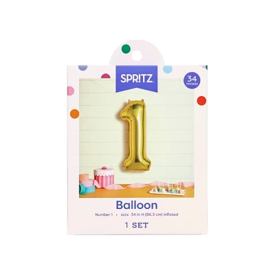 34" Number 1 Foil Balloon - Spritz™: Gold Birthday Decoration, Solid Pattern, All Ages 1 34" Number 1 Foil Balloon - Spritz™: Gold Birthday Decoration, Solid Pattern, All Ages