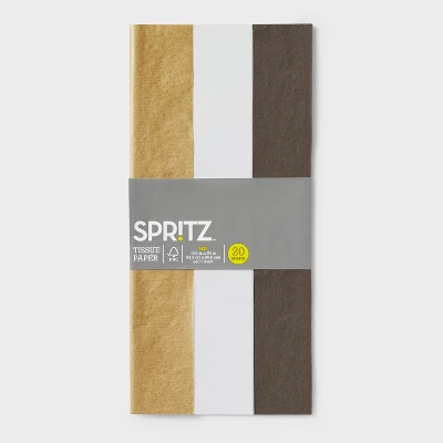 20ct Tissue Paper Gold/White/Brown - Spritz™: Solid Gift Packaging, 16.5" X 24", 20 Sheets, Black Tissue 2 20ct Tissue Paper Gold/White/Brown - Spritz™: Solid Gift Packaging, 16.5" X 24", 20 Sheets, Black Tissue - Image 2
