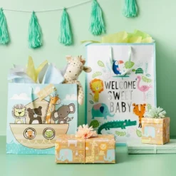 XL 'Welcome Sweet Baby' Jungle Colossal Cub Gift Bag - Spritz™: Large Baby Shower Gift Bag, Multicolor, Animal Pattern